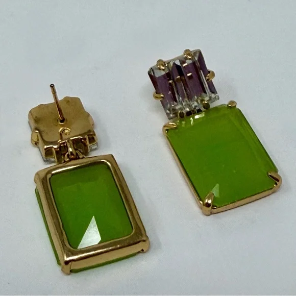Kate Spade Shine On Collection Green Clear Rectangle Drop Earrings Gold Tone - Picture 2 of 8